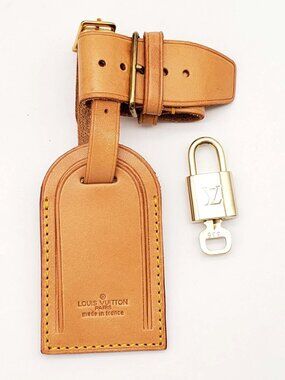 100% Authentic Louis Vuitton Luggage Tag, Name Tag and Gold Padlock with Key